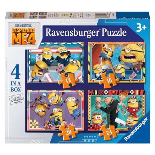 Ravensburger Minions – Ich – Einfach Unverbesserlich, 4 Puzzles für Kinder ab 3 Jahren, 4 in Einer Box (12, 16, 20, 24 Teile), Film 2024 von Ravensburger