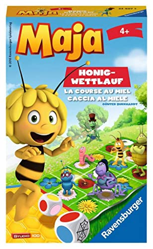 Ravensburger 23407 - Biene Maja: Honig-Wettlauf, Mitbringspiel für 2-5 Spieler, Kinderspiel ab 4 Jahren, kompaktes Format, Reisespiel, Brettspiel, Yellow von Ravensburger