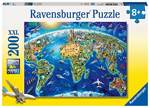 Ravensburger 12722 Große, weite Welt 200 Teile XXL Kinderpuzzle - Puzzle für Kinder ab 8 Jahren Lifestyle - Scenic Places Kinderpuzzle-12722 Weltkarte Format, Yellow, 19x14 von Ravensburger