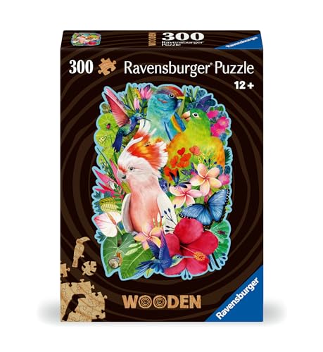 Ravensburger Wooden Puzzle 12000760 - Exotische Vögel - 300 Teile Kontur-Holzpuzzle mit stabilen, individuellen Puzzleteilen und 25 kleinen Holzfiguren, für Erwachsene und Kinder ab 12 Jahren von Ravensburger