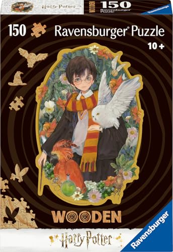 Ravensburger Wooden Puzzle 12001458 - Harry Potter - 150 Teile Kontur-Holzpuzzle mit stabilen, individuellen Puzzleteilen und 15 kleinen Holzfiguren = Whimsies, für Harry Potter Fans ab 10 Jahren von Ravensburger