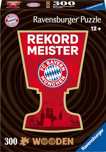 Ravensburger Wooden Puzzle 12001342 - FC Bayern München - 300 Teile Kontur-Holzpuzzle mit stabilen, individuellen Puzzleteilen und 25 kleinen Holzfiguren - Whimsies, FC Bayern Puzzle ab 12 Jahren von Ravensburger