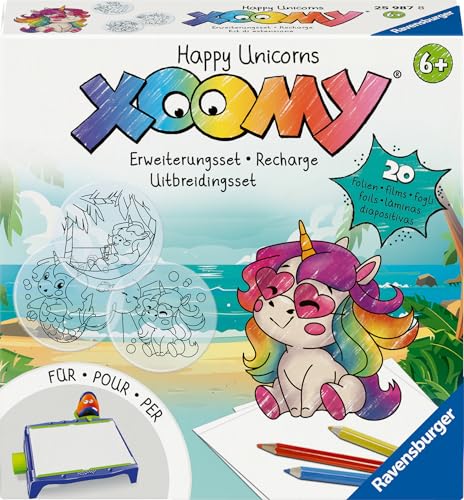 Ravensburger Xoomy Erweiterungsset Happy Unicorns - Erweiterungsset für den Xoomy Midi oder Maxi, Xoomy Einhorn Erweiterung mit 20 neuen Motiven, Tiere zeichnen Lernen- 25987 von Ravensburger