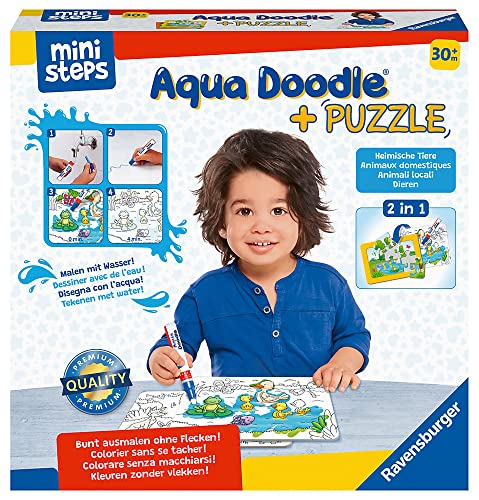 Ravensburger ministeps 4184 Aqua Doodle Puzzle: Heimische Tiere - Erstes Malen und Puzzlen für Kinder ab 2,5 Jahren, fleckenfreier Malspaß mit Wasser von Ravensburger