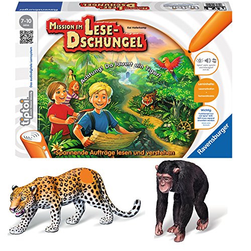 Ravensburger tiptoi® 3-teiliges Set 00522 00368 00364 Spiel: Mission im Lesedschungel + Tierfigur: Leopard & Schimpanse von Ravensburger