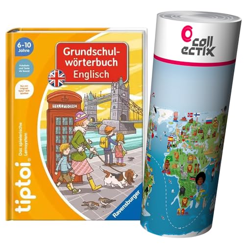 Ravensburger tiptoi ® Englisch Buch | Grundschulwörterbuch Englisch + Kinder Weltkarte - Länder, Tiere, Kontinente von Ravensburger