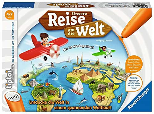 Ravensburger tiptoi 00070 Unsere Reise um die Welt - Lernspiel ab 4 Jahren, lehrreiches Geografie-Spiel für Jungen und Mädchen, für 1-4 Spieler von Ravensburger