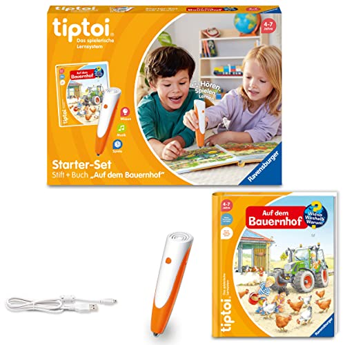 Ravensburger tiptoi Starter-Set 00114: Stift und Bauernhof-Buch – Spielzeug für Kinder ab 4 Jahren – Lernspiele ab 4 Jahre, Orange von Ravensburger