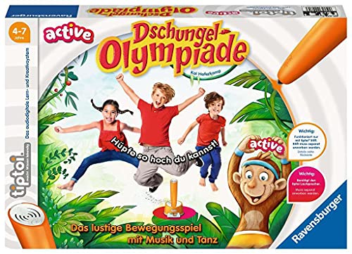 Ravensburger tiptoi® Active Spiel 00075, Dschungel-Olympiade, Bewegungsspiel ab 4 Jahre für 1-6 Spieler von Ravensburger