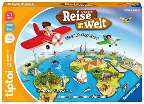 Ravensburger tiptoi Spiel 00117 Unsere Reise um die Welt - Lernspiel ab 4 Jahren, lehrreiches Geografiespiel für Jungen und Mädchen, für 1-4 Spieler von Ravensburger