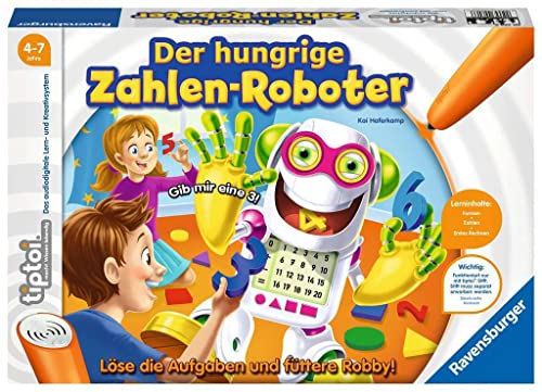 Ravensburger tiptoi Spiel 00706 Der hungrige Zahlenroboter, Lernspiel von Ravensburger ab 4 Jahren für 1-4 Spieler, spielerisch Formen und Rechnen lernen in 4 Schwierigkeitsstufen von Ravensburger