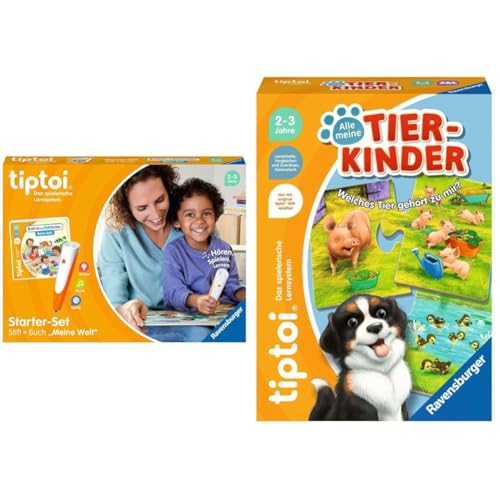 Ravensburger tiptoi Starter-Set 00112 - Stift und Bilderbuch Suchen und Entdecken Meine Welt - Lernsystem für Kinder ab 2 Jahren & tiptoi 00108 - Alle Meine Tierkinder von Ravensburger