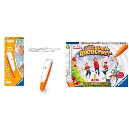 Ravensburger tiptoi Stift 00110 - Das spielerische Lernsystem, Lernspielzeug für Kinder ab 2 Jahren - Der Stift & tiptoi Active Spiel 00076, Mitmach-Abenteuer von Ravensburger