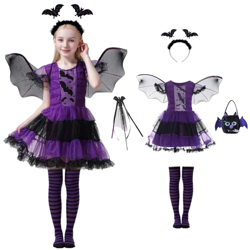 Fledermaus Kostüm Kinder, Fledermaus Kostüm Mädchen, Hexenkostüm Mädchen, Fledermaus Flügel, Halloween Karneval Party Outfits Cosplay für Mädchen von Raveparty