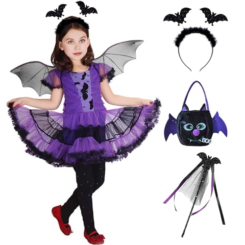 Fledermaus Kostüm Kinder, Fledermaus Kostüm Mädchen, Hexenkostüm Mädchen, Fledermaus Flügel, Halloween Karneval Party Outfits Cosplay für Mädchen von Raveparty