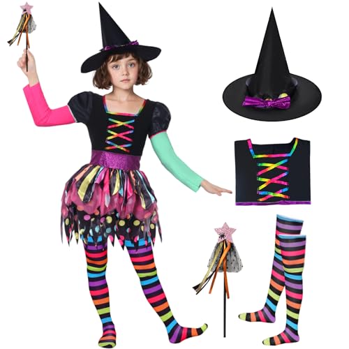 Hexenkostüm Kinder, Hexenkostüm Mädchen, Halloween Kostüm Mädchen, Halloween Karneval Party Outfits Cosplay für Mädchen (L (4-6 Jahre)) von Raveparty