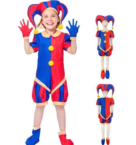 Paveparty Kostüm Kinder, The Amazing Digital Circus Kostüm, Pomni Cosplay Kostüm Set, Kinder Kostüm für Cosplay, Karneval, Party. Geburtstag (Style A, 120) von Raveparty