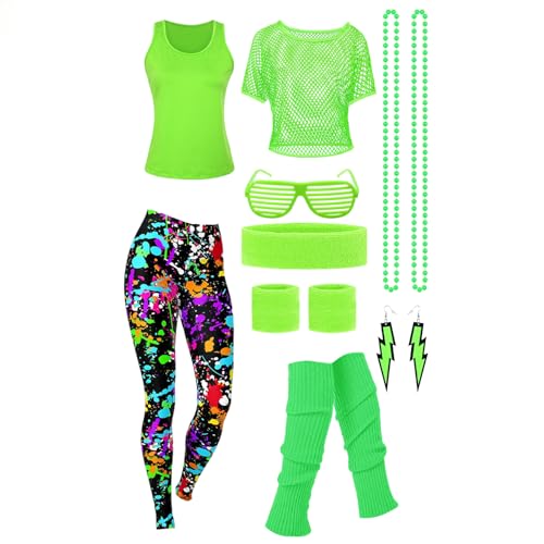 Raveparty 90er 80er Jahre Outfit Damen, Aerobic Outfit 80er Damen, 80er Jahre Accessoire, Netzshirt, Karneval Kostüm Damen, für 80er Neon Accessoires Thema Party Karneval Damen. (Style B, L) von Raveparty