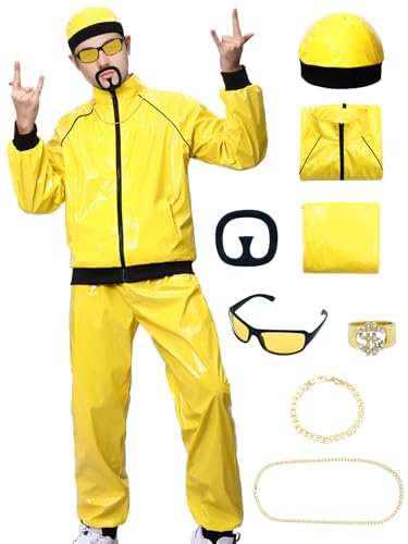 Raveparty 90er Jahre Faschingskostüme, Ali g Kostüm Rapper Celebrity Kostüm für Erwachsene mit Hut Halskette Bart Brille Ring für Karneval Party Halloween Junggesellenabschied (L) von Raveparty