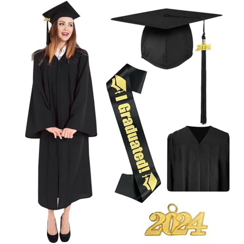 Raveparty Abschluss Talar mit Hut, Abschluss Robe, Schwarz Graduation Robe，Abschluss Hut, Doktorhut, Akademischer Talar, Quaste 2024, Unisex Abschluss Kleid für Hochschule (Style A, XL-54) von Raveparty