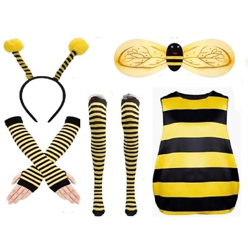 Raveparty Bienenkostüm Erwachsene, Bienenflügel Erwachsene, Bienenkostüm Damen mit Stirnband Flügel Handschuhe Socken für Welttag des Buches Karneval Halloween (L) von Raveparty