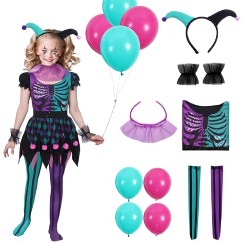 Raveparty Clown Kostüm Mädchen, Hexenkostüm Mädchen, Skelett Kostüm Mädchen, Halloween Karneval Party Outfits Cosplay für Mädchen (110) von Raveparty