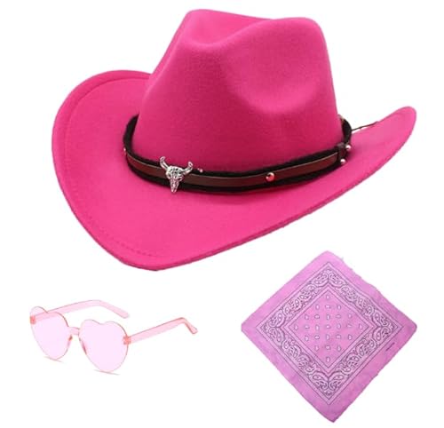 Raveparty Cowgirl-Hut, rosa Cowboyhut für Damen, Cowgirl-Hut, Damen, Cowboyhut mit rosa Hijab-Herz-Sonnenbrille, für Damen, Cowboyhüte, Pferdeshows, Karneval, Halloween (Stil 2) von Raveparty