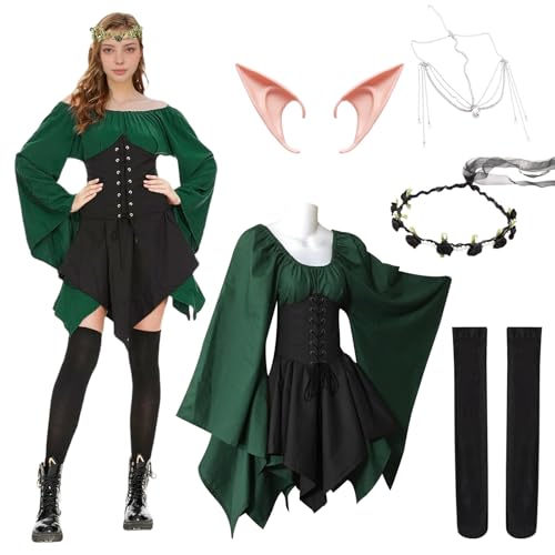 Raveparty Mittelalter Kleidung Damen, Mittelalter Kostüm Damen, Gothic Kleidung Damen, Gothic Kleid Damen, Renaissance Kleid Damen, Halloween kostüm, Karneval Kostüm Damen. (Style A, L) von Raveparty