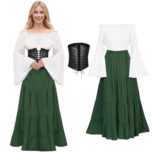 Raveparty Mittelalter Kostüm für Damen, Renaissance Kleid Damen, Mittelalter Kleidung, Gothic Retro Kleid Karneval Halloween Faschingskostüme (L) von Raveparty