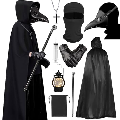 Raveparty Pestdoktor Kostüm Erwachsene, Plague Doctor Costume, Pestdoktor Maske, Halloween Kostüm Herren, Mittelalter Steampunk Halloween Cosplay Rollenspiel Outift von Raveparty