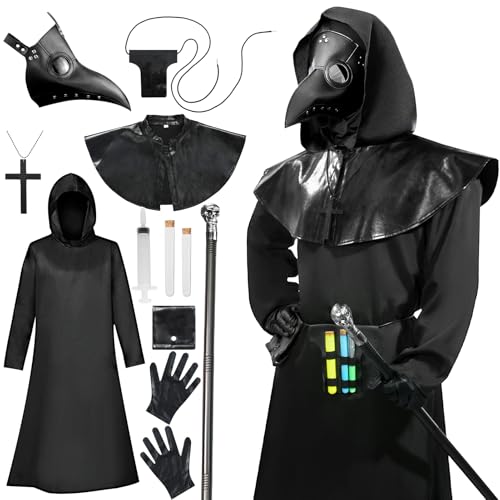 Raveparty Pestdoktor Kostüm Herren, Plague Doktor Kostüm Erwachsene, Halloween Kostüm Herren, Mittelalter Steampunk Halloween Cosplay Rollenspiel Outift für Erwachsene. (M) von Raveparty