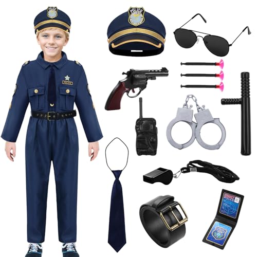 Raveparty Polizei Kostüm Kinder, Polizei Kostüm Mädchen, Halloween Kostüm Kinder, Geburtstag Kostüm Kinder, Karneval Kostüm Kinder, Faschingskostüme Kinder. (Jungen, L) von Raveparty