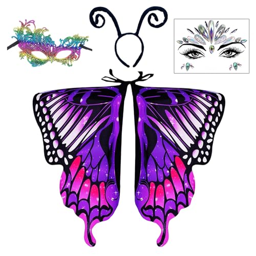 Raveparty Schmetterling Kostüm Damen, Faschingskostüme Damen Schmetterling, Schmetterling Rock Damen,Damen Schmetterlingsflügel mit Schmetterling Mask und Tattoo, für Party Weihnachten Maskerade von Raveparty