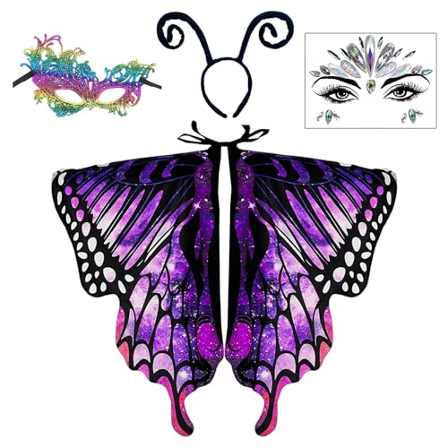 Raveparty Schmetterling Kostüm Damen, Faschingskostüme Damen Schmetterling, Schmetterling Rock Damen,Damen Schmetterlingsflügel mit Schmetterling Mask und Tattoo, für Party Weihnachten Maskerade von Raveparty