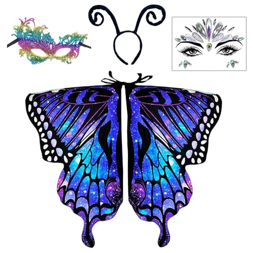 Raveparty Schmetterling Kostüm Damen, Faschingskostüme Damen Schmetterling, Schmetterling Rock Damen,Damen Schmetterlingsflügel mit Schmetterling Mask und Tattoo, für Party Weihnachten Maskerade von Raveparty