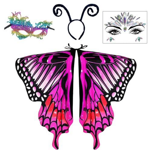 Raveparty Schmetterling Kostüm Damen, Faschingskostüme Damen Schmetterling, Schmetterling Rock Damen,Damen Schmetterlingsflügel mit Schmetterling Mask und Tattoo, für Party Weihnachten Maskerade von Raveparty