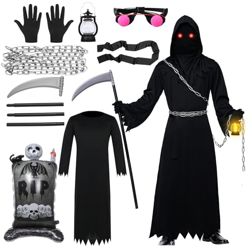 Raveparty Sensenmann Kostüm Herren, Halloween Kostüm Erwachsene Sensenmann, Halloween Party Kostüm Karneval Party Outfits Cosplay für Erwachsene von Raveparty