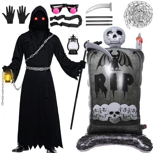 Halloween Kostüm Kinder Herren, Sensenmann Kostüm, Halloween Kostüm Erwachsene Sensenmann, Halloween Kostüm Kinder Sensenmann, Halloween Party Kostüm Karneval Party Outfits Cosplay von Raveparty