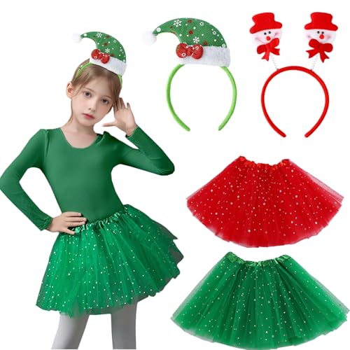 Raveparty Weihnachten Stirnband Kinder, Weihnachten Kopfbedeckung Mädchen, Weihnachten Stirnband mit Tutu Tüllrock für Mädchen Weihnachten Dress Up von Raveparty