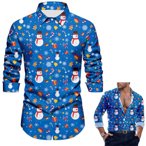 Raveparty Weihnachtshemd Herren, Weihnachtsmann Schneemann Schneeflocke, Herren Weihnachten, Slim Fit Hemden Männer Weihnachten (Style A, 2XL) von Raveparty