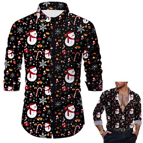 Raveparty Weihnachtshemd Herren, Weihnachtsmann Schneemann Schneeflocke, Herren Weihnachten, Slim Fit Hemden Männer Weihnachten (Style B, 3XL) von Raveparty