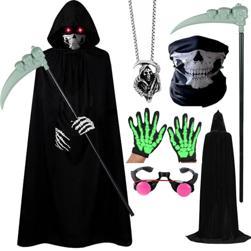 Sensenmann Kostüm, Halloween Kostüm Erwachsene Sensenmann, Halloween Kostüm Kinder Sensenmann, Halloween Party Kostüm Karneval Party Outfits Cosplay für kinder (110) von Raveparty