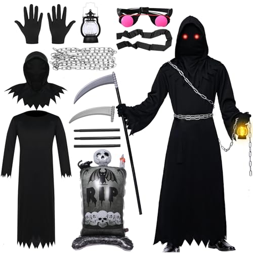 Sensenmann Kostüm, Halloween Kostüm Erwachsene Sensenmann, Halloween Kostüm Kinder Sensenmann, Halloween Party Kostüm Karneval Party Outfits Cosplay für kinder von Raveparty