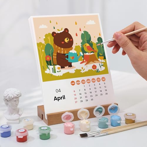 Malen Nach Zahlen Kalender 2025, DIY Kalender 2025, Malen Nach Zahlen Tier Kalender Tischkalender, DIY Tischkalender 2025 zum Aufstellen, mit Pinsels Acrylfarbe und Base Anti Stress von RawWeFactic