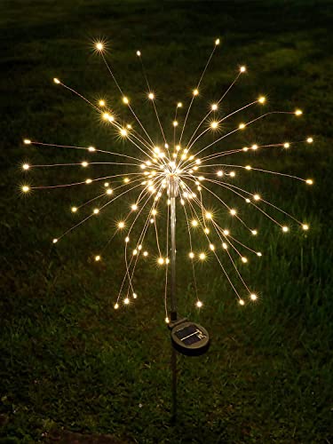 Rawrr 2 Stück Solar Feuerwerk Lichter, Solar Garten Lichter, 120 LED Außen Wasserdicht Glühwürmchen Wege Lichter, Solar Dekorative Licht Garten Kanal Dekorative Einsatz Licht, Warmweiß von Rawrr