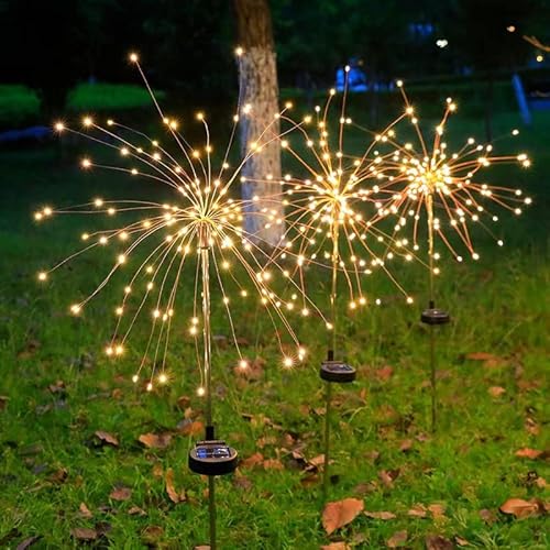 4 Stück Solar Feuerwerk Lichter, Solar Garten Lichter, 120 LED Außen Wasserdicht Glühwürmchen Wege Lichter, Solar Dekorative Licht Garten Kanal Dekorative Einsatz Licht, Warmweiß von Rawrr