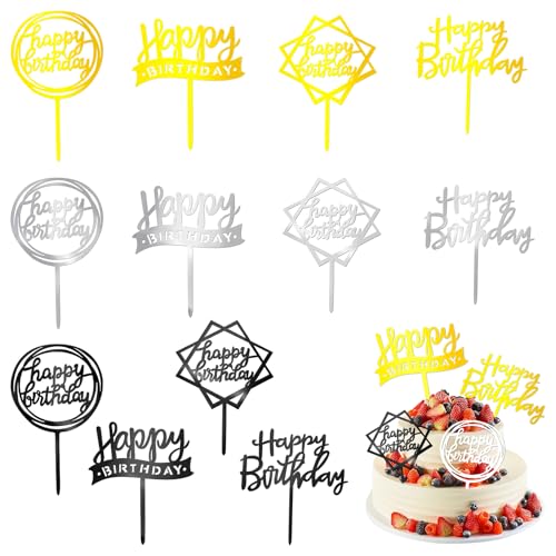 Raxfekro 12 Stück Cake Topper Geburtstag Happy Birthday Cake Topper Happy Birthday Tortendeko Gold Geburtstagskuchen Deko Tortendeko Geburtstag von Raxfekro