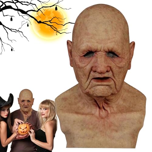 Raxove Old Man Face Cover Realistic | Horror Cosplay Maske Requisiten | Realistische Kopfbedeckung Cosplay Maske, Halloween Kostüm Gesichtsbedeckung Requisiten für Erwachsene von Raxove