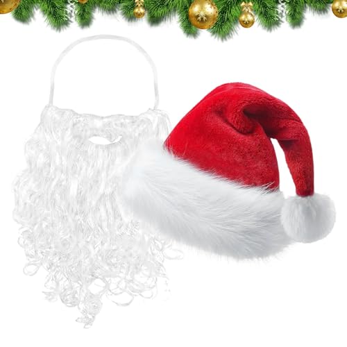 Raxove Weihnachtsmütze und Bart,Weihnachtsmütze und Bart - Santa Cosplay Hut und Bart,Anzieh-Requisiten, Weihnachtsmütze, Weihnachtsmann, gefälschter Bart für Cosplay, Weihnachtsfeier, von Raxove