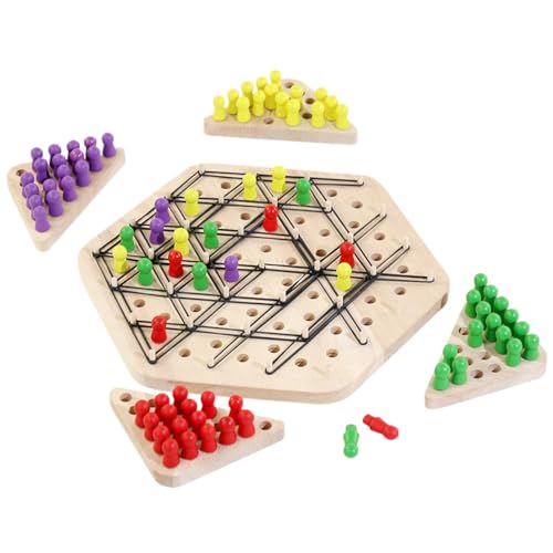 Kettenschach Holz - Triggle Brettspiel, Ketten Dreieck Schachspiel, Triggle Spiel Gummibänder, Chain Triangle Chess Game, Triggle Gummiband Brettspiel Für Familientreffen,2-4 Spieler von Raypontia